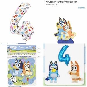 Bluey Four 4 Birthday Party Decor. 49 inch tall Bluey & Bingo, 2 #4, more